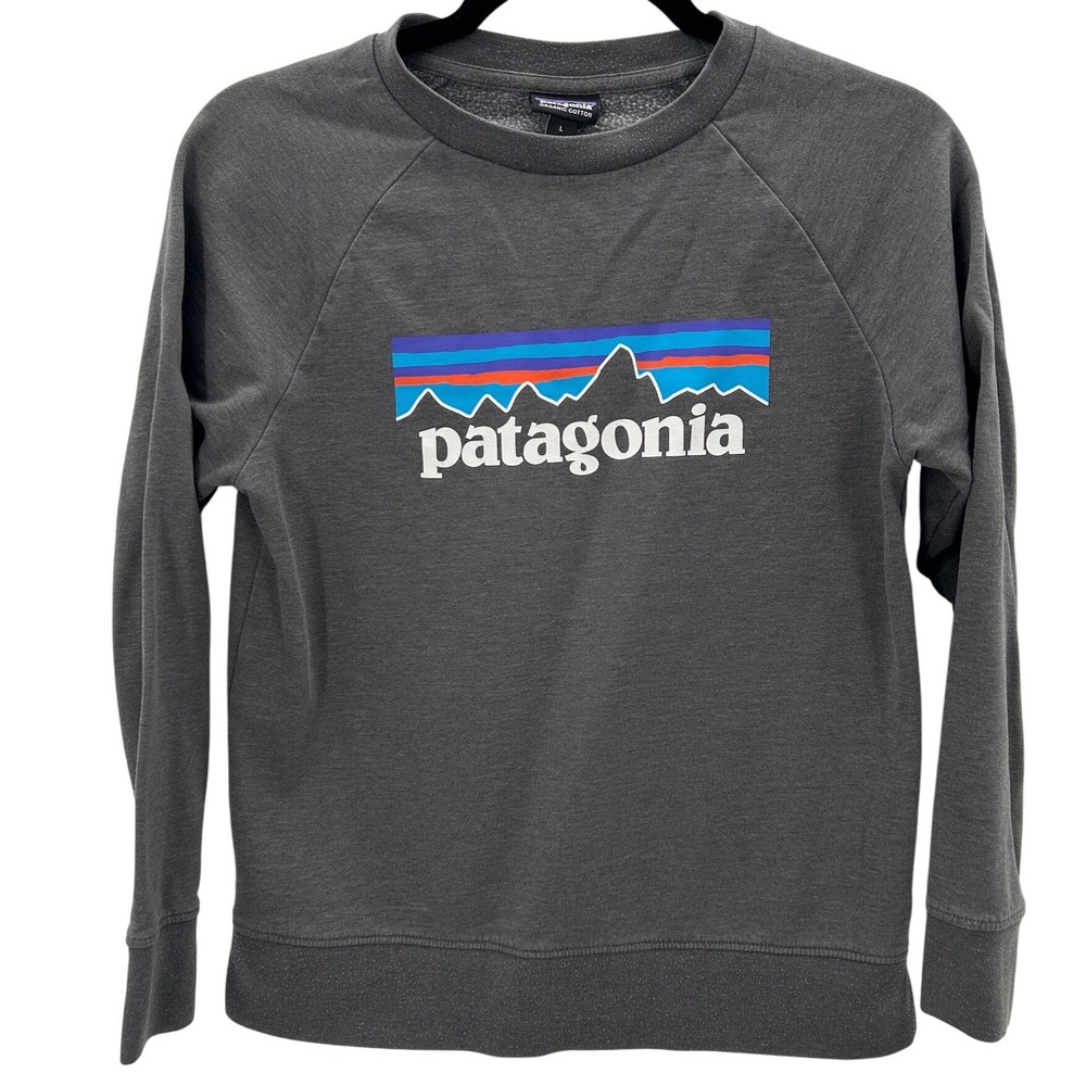 Patagonia Organic Cotton Kids Crew Neck Sweatshirt Logo Size L Gray Long‎ Sleeve